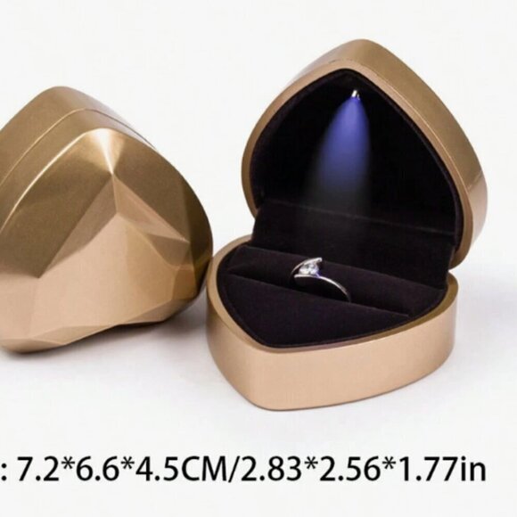 Jewelry Ring Gift Box Led Lighted Heart Gift Display Box Gold Red or Blue - Picture 2 of 5